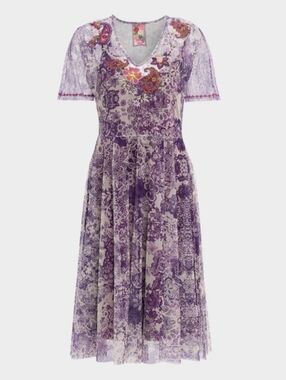 Johnny Was Wendy Mesh Dress Floral Embroidered Size XS